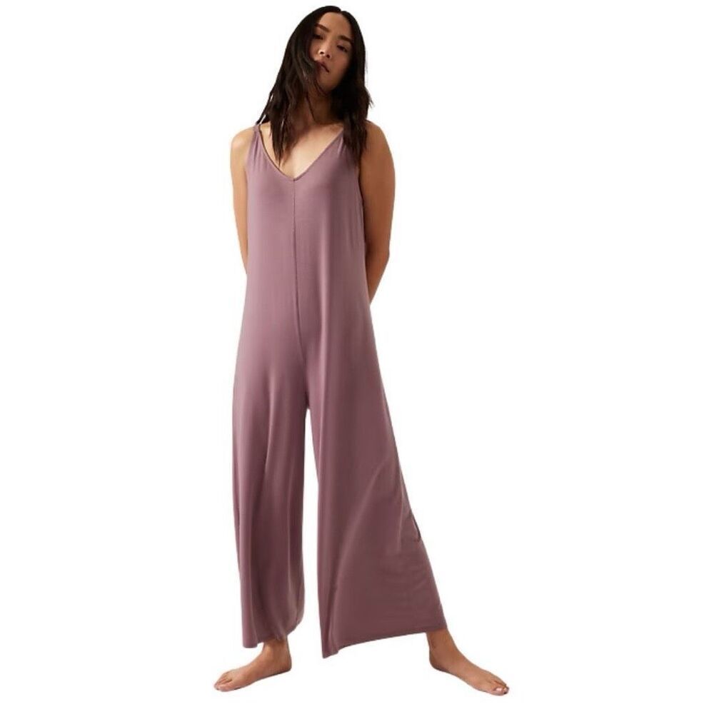 Athleta Nighttime Bliss Wide Leg Soft Knit Jumpsuit Purple Size Medium
